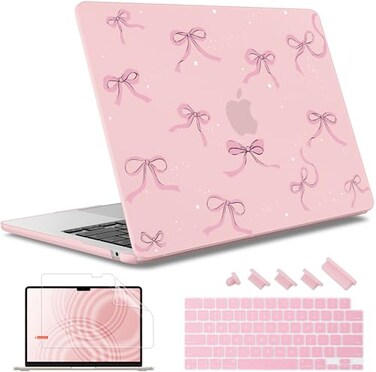 May Chen Case for MacBook Air 13136 inch M5 A3449 M4 A3240 M3 A3113 M2 A2681 2026 2025 20242022 Plastic Hard Shell with Keyboard Cover Screec Protector Chalk Pink Bow