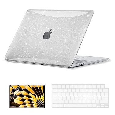 EooCoo Case Compatible with MacBook Air 15 inch M5 2026 20252023 Release M4 M3 M2 Model A3448 A3241 A3114 A2941 Plastic Hard Shell Case Keyboard Cover Screen Protector Sparkly Clear