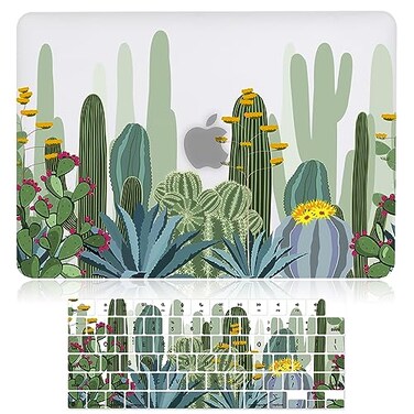 iDonzon Case for MacBook Air 13inch Laptop M5 M4 M3 M2 A3449 A3240 A3113 A2681 20262022 Release with Touch ID 3D Effect Matte Clear See Through Hard CoverKeyboard Cover Cactus