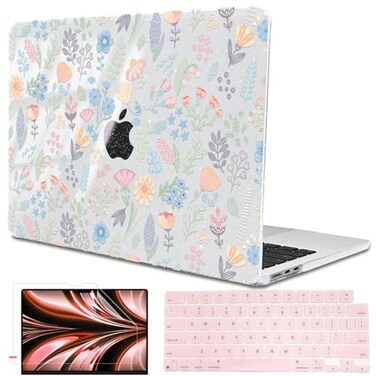 LCMOCICO Compatible with 2026 MacBook Air 13 inch Case M5 A3449 Cover Shiny Pattern Plastic Hard Shell Case Keyboard Skin for Mac Air 136 M4 A3240 M3 A3113 M2 A2681 20252022 Starry Sky Flowers