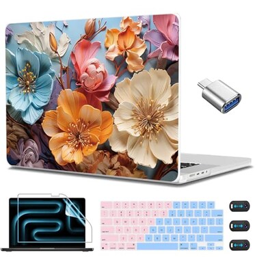 CISSOOK Compatible with MacBook Pro 14 inch Case 2026 2025 2024 2023 2022 2021 Release M5 M4 M3 M2 M1 Chip Floral Hard Shell Case Keyboard Cover Screen Protecor Silk Flowers