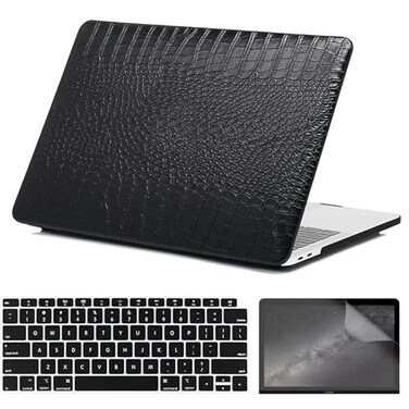 iNOTOGG Compatible with MacBook Air 13 inch Case M5 2026 M4 2025 M3 M2 20242022 A3449 A3240 A3113 A2681 Classic PU Leather Hard Plastic Case with Keyboard Cover Screen Protector Black