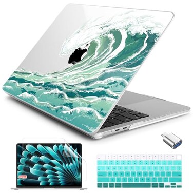 Batianda Case for New MacBook Air 136 inch with M5 M4 M3 M2 Chip 2026 2025 2024 2022 Release Model A3449A3240A3113 Ultra Slim 12mm Glossy Hard Shell Keyboard Cover Screen Protector Waves