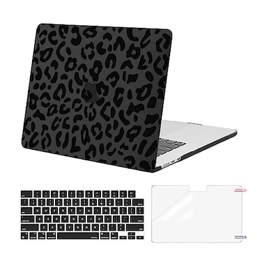 MOSISO Compatible with MacBook Air 15 inch M5 2026 M4 2025 M3 M2 2024 2023 A3448 A3241 A3114 A2941 with Touch ID Protective Leopard Grain Hard ShellKeyboard CoverScreen Protector Black