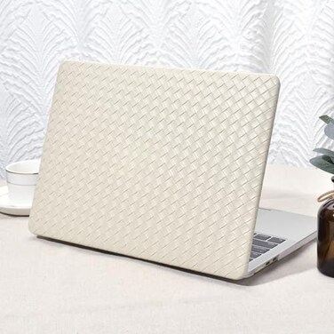 Seorsok Compatible with MacBook Air 13 Inch Case 20222018 Release A1932 A2179 M1 A2337 Touch IDElegant Leather Plastic Hard Shell CaseTransparent Keyboard CoverBeige Tartan PVCNo Logo Cutout