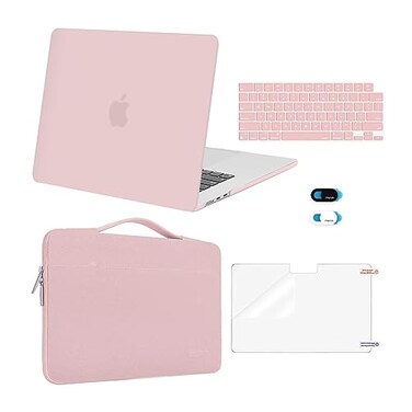 MOSISO Compatible with MacBook Air 15 inch Case M5 2026 M4 2025 M3 M2 2024 2023 A3448 A3241 A3114 A2941Protective Hard ShellCarrying Sleeve BagKeyboard CoverWebcam CoverScreenFilm Baby Pink