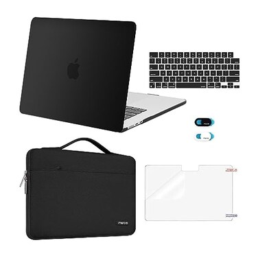 MOSISO Compatible with MacBook Air 15 inch Case M5 2026 M4 2025 M3 M2 2024 2023 A3448 A3241 A3114 A2941Protective Hard ShellCarrying Sleeve BagKeyboard CoverWebcam CoverScreenFilm Black