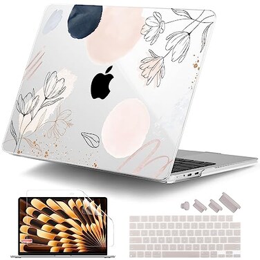 DONGKE Compatible with M5 MacBook Air 15 inch Case 2026 20252023 A3448 A3241 A3114 A2941 M4 M3 M2 Liquid Retina Display Touch ID Protective Hard Shell Cover Keyboard Skin Abstract Flowers