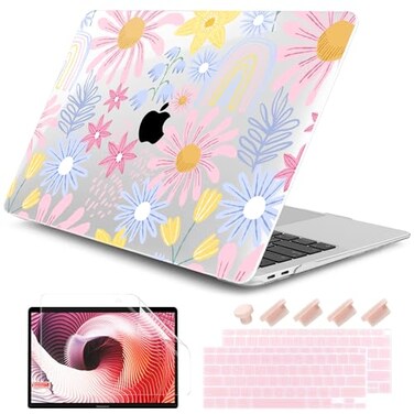 DONGKE Compatible with MacBook Air 13 inch Case 2021 2020 2019 2018 Release A2337 M1 A2179 A1932 with Retina Display Touch ID Plastic Hard Shell Keyboard Cover Florals
