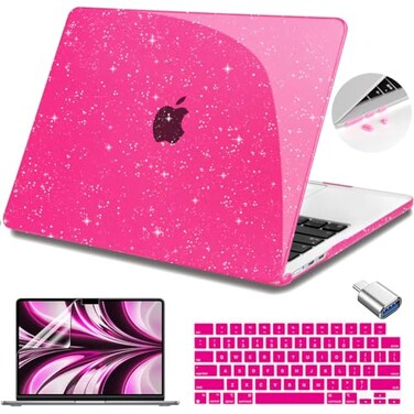 Teryeefi Glitter Case for MacBook Air 13 Inch M5 M4 M3 M2 Chip Release 20222024 2025 2026 fits Model A2681A3113A3240A3449 Hard Shell Case Keyboard Cover for MacBook Air 136 Sparkly Rose Pink