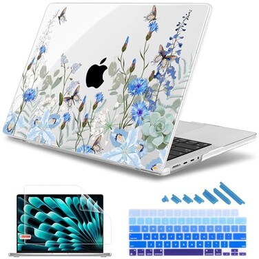 May Chen for 2026 MacBook Pro 14inch M5 M4 M3 M2 M1 ProMax Chip Release 2026 20252021 Model A3427 A3426 A3434 A3112 A3401 A3185 Plastic Hard Shell with Keyboard Cover Blue Flowers