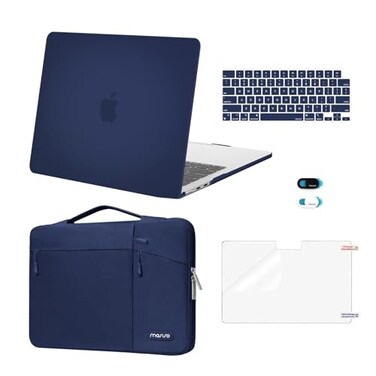 MOSISO Compatible with MacBook Air 13 inch Case M5 2026 M4 2025 M3 M2 20242022 A3449 A3240 A3113 A2681Hard CaseHorizontal Vertical Pockets BagKeyboard SkinWebcam SkinScreen Film Navy Blue
