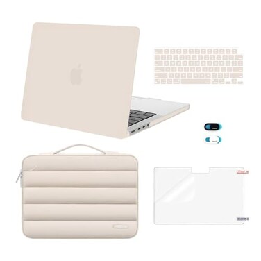 MOSISO Compatible with MacBook Pro 14 inch Case M5 2026 M4 M3 M2 M1 20252021 A3427 A3426 A3434 A3112 A3185 A3401 A2918 A2992 A2779 A2442 5 in 1 Kit Plastic Hard Shell Puffy Sleeve Bag Sand