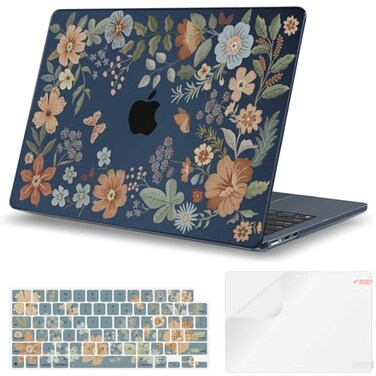 iCasso for MacBook Air 13 inch Case M5 2026 20252022 M4 M3 M2 Model A3449 A3240 A3113 A2681Ultra Thin Armor100 Match Midnight Air 136 Flower Crystal Clear Hard Shell Cover Midnight