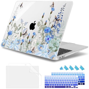 May Chen Compatible with MacBook Air 13 inch Release 2021 2020 2019 2018 Models M1 A2337A2179A1932 Plastic Hard Shell Case for MacBook Air 13 with Retina Display Touch ID Blue Flowers