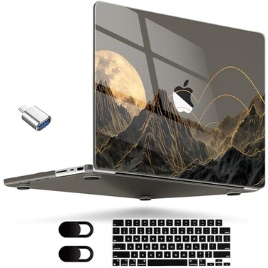 MEEgoodo for M5 MacBook Pro 16 inch Case 2026 2024 2023 2021 Case Fit Model A3429A3428A3403A3186A2991A2780A2485 Laptop Shell Compatible with M5 M4 M3 M2 M1 ProMax Glowing Lines Full Moon