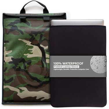 AquaQuest Storm 100 Waterproof Laptop Sleeve Lightweight Ripstop Nylon Case Welded Seams and Removable 5 mm Neoprene Liner 11 in Camo Fits up to 12 975 in
