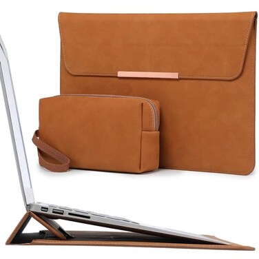 HYZUO 13 Inch Laptop Sleeve Case with Stand for MacBook Air 13 M5 A3449 M4 M3 M2 M1 20262018 13 MacBook Neo 2026 A3404 MacBook Pro 13 M2 M1 13 iPad ProAir Surface Pro BrownSmiley