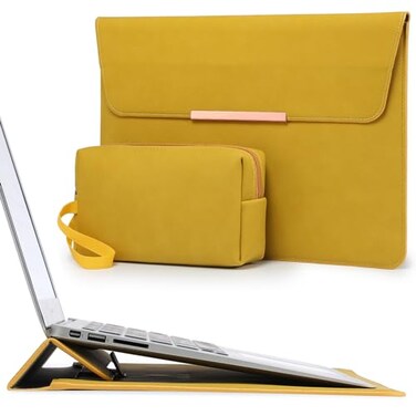 HYZUO 1516 Inch Laptop Sleeve Case Bag with Stand for MacBook Pro 16 M5M4M3M2M1 ProMax A3428 A3429 20262019 MacBook Pro 15 20152012 Samsung Galaxy Book FlexPro 15 Olive YellowSmiley