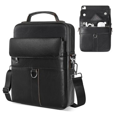 CaseDeer 11 inch iPad Sleeve Carrying Leather Bag for 2026 iPad Pro 11 M5 M4 iPad Air 11 M4 M3 M2 iPad A16 with Magic Keyboard Protective Padded Travel Shoulder Crossbody Case with Handle Black