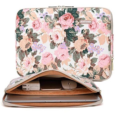 Kayond Canvas WaterResistant 14 Inch Laptop Sleeve case for 141inch Notebook Compute 14141 inch White Camellia