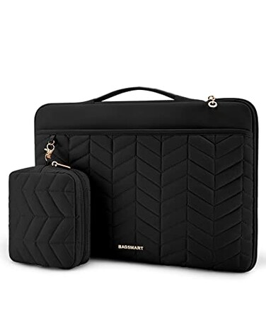 BAGSMART Laptop Case with Handle Puffy Padded Laptop Bag Sleeve for Women Portable MacBook AirPro Computer Case 1516 inch Black