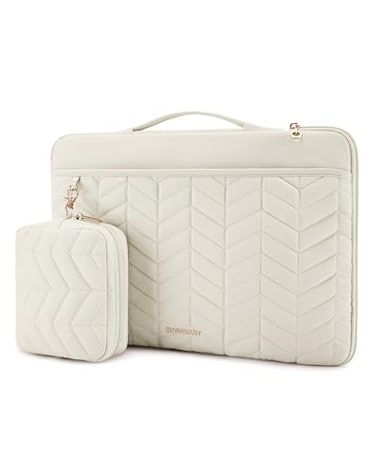 BAGSMART Laptop Case with Handle Puffy Padded Laptop Bag Sleeve for Women Portable MacBook AirPro Computer Case 1516 inch Beige