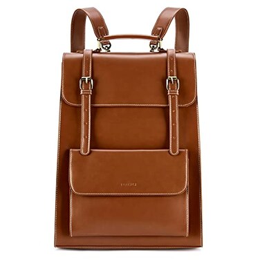 ECOSUSI Laptop Backpack for Women PU Leather Backpack Vintage for Laptop 156 inches Computer Bag College Bookbag Brown