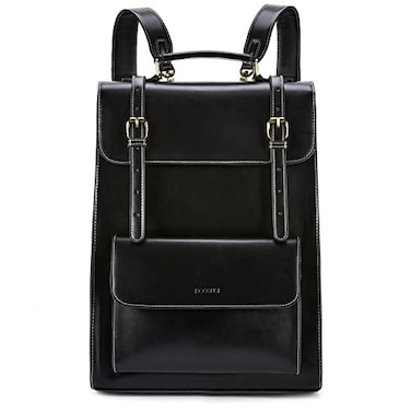 ECOSUSI Laptop Backpack for Women PU Leather Backpack Vintage for Laptop 156 inches Computer Bag College Bookbag Black