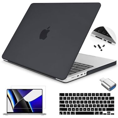 Teryeefi for M5 MacBook Pro 14 Inch case M4 M3 M2 M1 2023 2022 2021 Release Model A2918A2992 A2442A2779A3185A3434 Plastic Hard Shell Case with Keyboard Skin Screen Protector Black