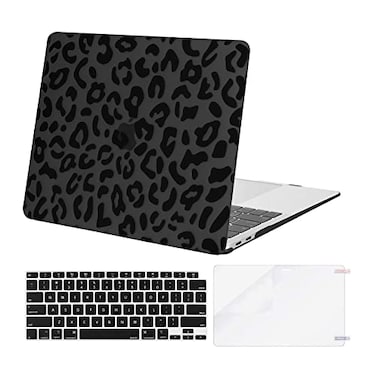 MOSISO Compatible with MacBook Air 13 inch Case 2022 2021 2020 2019 2018 Release A2337 M1 A2179 A1932 Retina Display Plastic Leopard Grain Hard Shell CaseKeyboard CoverScreen Protector Black