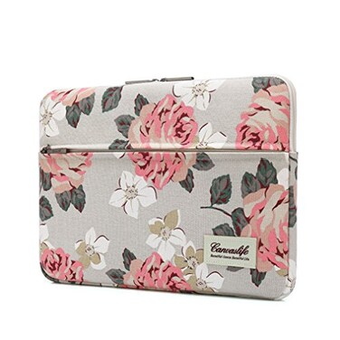 Canvaslife Pink Rose Pattern 13 inch Canvas Laptop Sleeve with Pocket 13 inch 133 inch Laptop 13 case13 Sleeve