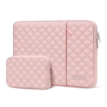 MOSISO Laptop Case 15 inch 15 inch Laptop Sleeve Compatible with MacBook Air M4 M3 M2 2025 2024 2023 Dell XPS Plus Square Quilted Vertical Computer Bag with PocketSmall Case Chalk Pink