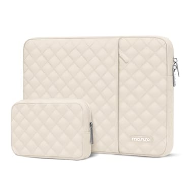 MOSISO Laptop Case 15 inch 15 inch Laptop Sleeve Compatible with MacBook Air M4 M3 M2 2025 2024 2023 Dell XPS Plus Square Quilted Vertical Computer Bag with PocketSmall Case Sand