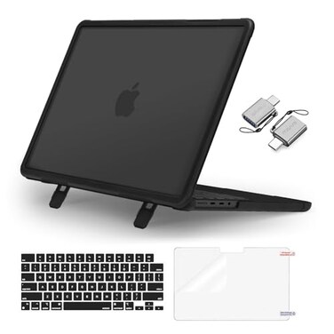 MOSISO Compatible with MacBook Pro 14 inch Case M5 M4 M3 M2 M1 20262021 A3427 A3426 A3434 A3112 A3185 A3401 A2918 A2992 A2779 A2442 4 in 1 Kit ShockAbsorbing Shell with Fold Kickstand Black