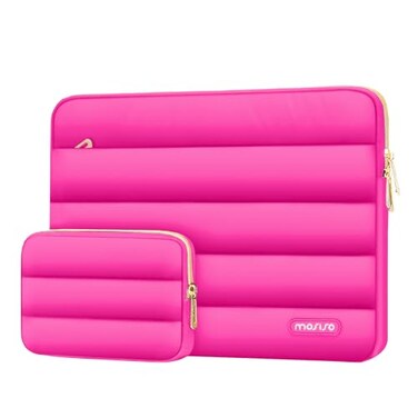MOSISO Laptop Case 133 inch13133 inch Puffy Laptop Sleeve Compatible with MacBook NeoAir 136 M5 M4 M3 M2 M1Pro 1314HP Dell ASUS LenovoPolyester Horizontal Bag with Small Case Rose Red