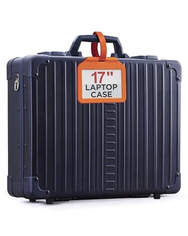 Aleon All Aluminum Lightweight 17 Premiuim Laptop Briefcase for Men Shockproof Hard Shell Attache Case with Two TSA Key Locks Metal Carrying Case for Travel Storage and Business Equipment Sapphire