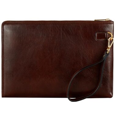 Time Resistance Leather Clutch for Men Organizer Wrist Bag Briefcase Handmade in Italy Brown