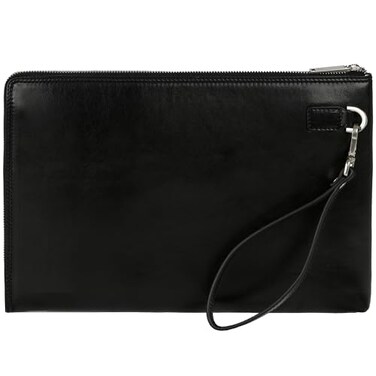 Time Resistance Leather Clutch for Men Organizer Wrist Bag Briefcase Handmade in Italy Black