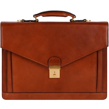 Time Resistance Leather Briefcase for Men Business Laptop Bag Italian Handmade Leather Bag Attache Gift Box Included Cognac Brown