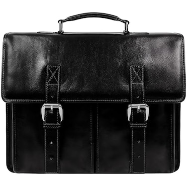 Time Resistance Leather Briefcase for Men Handcrafted in Italy Full Grain Messenger Bag Laptop Bag Black