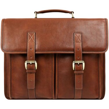 Time Resistance Leather Briefcase for Men Handcrafted in Italy Full Grain Messenger Bag Laptop Bag Cognac Brown