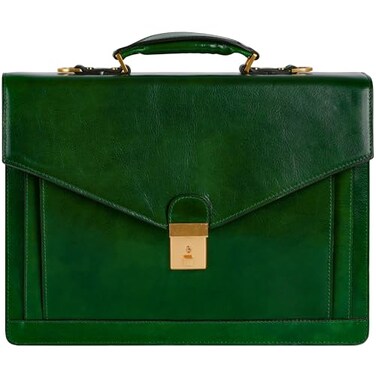 Time Resistance Leather Briefcase for Men Business Laptop Bag Italian Handmade Leather Bag Attache Gift Box Included Green