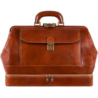 Time Resistance Leather Medical Doctor Bag Vintage Style Medium Satchel Cognac Brown