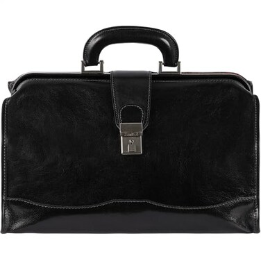 Time Resistance Leather Doctor Briefcase Italian Handmade Medical Bag Vintage Style Briefcase for Men and Women Top Handle Gladstone Bag Black