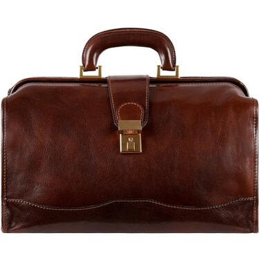 Time Resistance Leather Doctor Briefcase Italian Handmade Medical Bag Vintage Style Briefcase for Men and Women Top Handle Gladstone Bag Brown