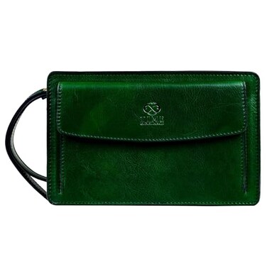 Time Resistance Leather Clutch for Men Organizer Wrist Bag Briefcase Handmade in Italy Green Gift Box Included