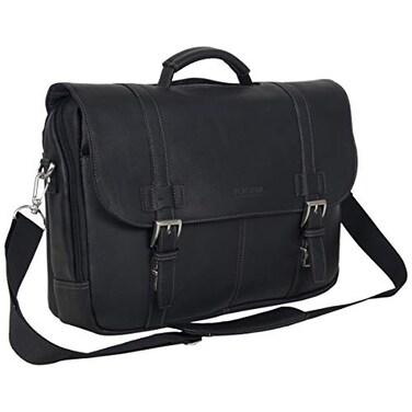 Kenneth Cole REACTION Show Business 16 Colombian Leather Business Laptop Portfolio Messenger Bag Black