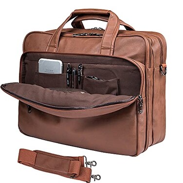 Seyfocnia Mens 173 Inches Laptop Bag Brown Faux Leather Briefcase