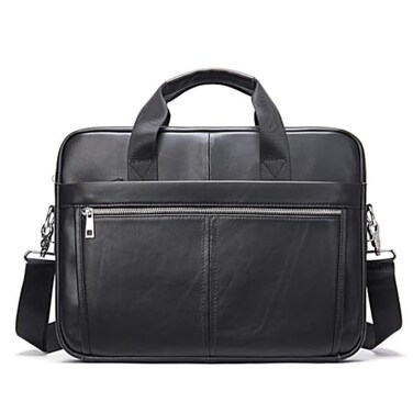 Hebetag Leather Business Briefcase Messenger Bag Handbag for Men Travel Work Office 14 Inch Computer Crossbody Shoulder Pack Pouch Black